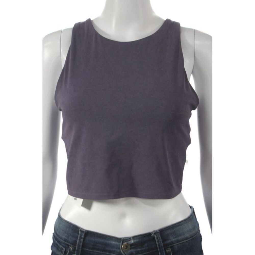 Athleta Womens Layered Crew Neck Sleeveless Crop Active Tank Top Purple Size M